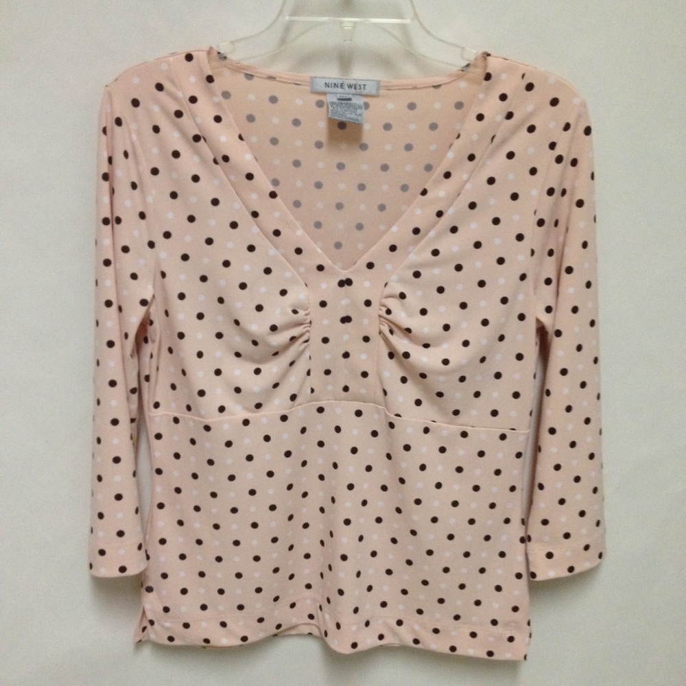 Nine West Polka Dot Top-Stretch-Size Medium.